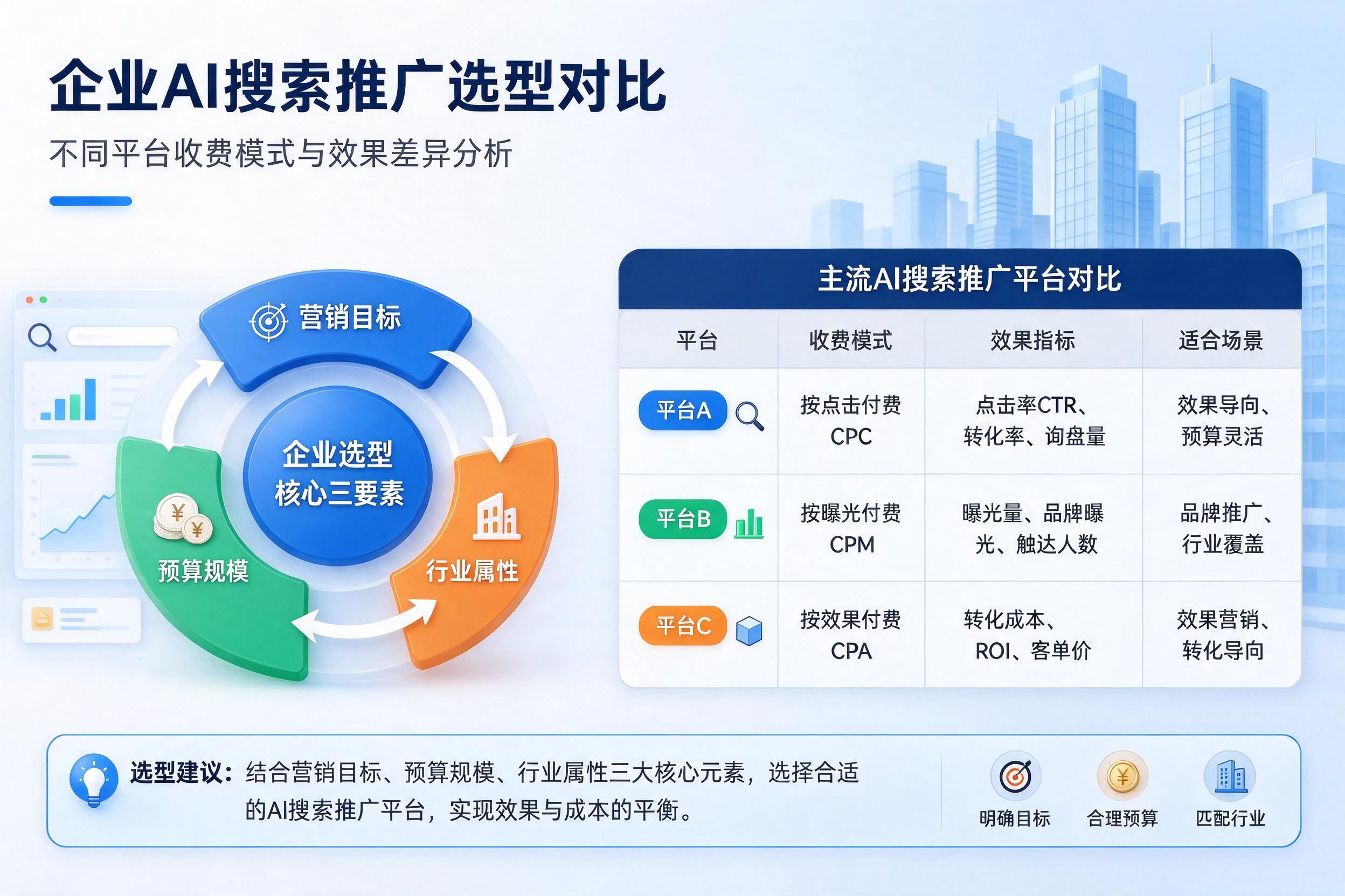 企业AI搜索推广选型对比:不同平台收费模式与效果差异分析